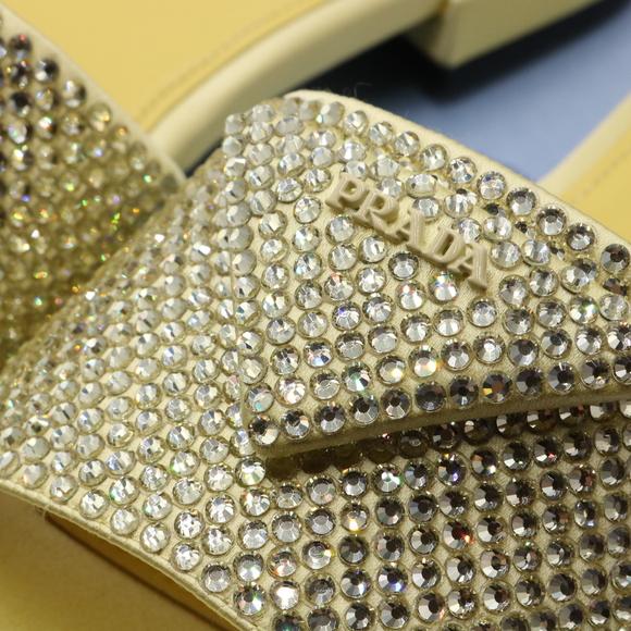 Prada 39 Yellow Crystal Strassed Ciabatte Logo Calzature Donna Flat Slides E716 - Picture 11 of 13